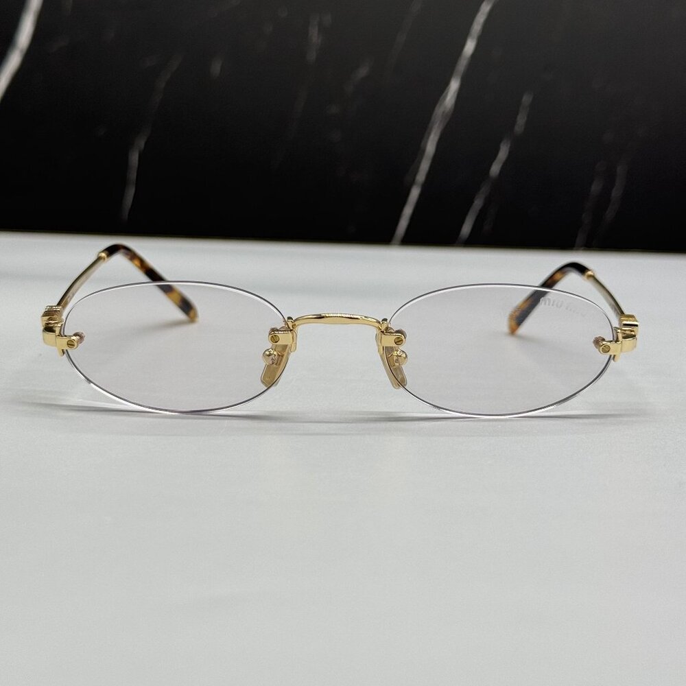 NEW MIU MIU MUA54S 5AK08N OVAL SUNGLASSES GOLD/CLEAR WOMEN MU A54S, SMU A54 - Picture 4 of 12
